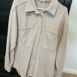 Blu Pepper Cream Ribbed Flannel Top